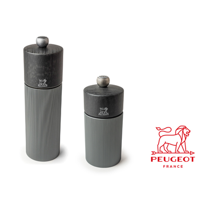 Line Dark Carbon - Zestaw luksusowych młynków do przypraw, frezowane aluminium i drewno, 12 i 18 cm, Peugeot