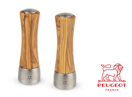 Madras Olivier - Francuskie młynki do przypraw, mechanizm U-Select, drewno oliwne 21 cm, Peugeot