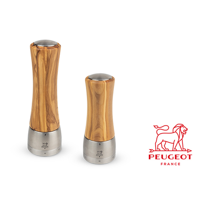 Madras Olivier - Francuskie młynki do przypraw, mechanizm U-Select, drewno oliwne 16 i 21 cm, Peugeot