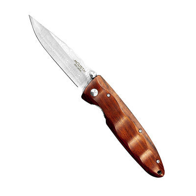 Classic Wave Iron Wood Damascus, japoński składany nóż 8,5 cm, stal VG-10, Mcusta