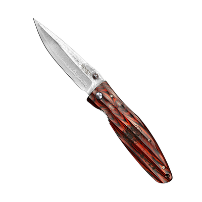 Sengoku Red Pakka Damascus, japoński składany nóż 8,6 cm, stal VG-10, Mcusta