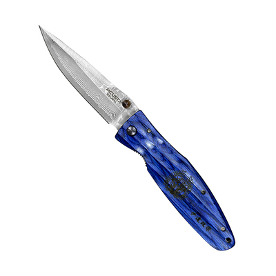 Sengoku Blue Pakka Damascus, japoński składany nóż 8,6 cm, stal VG-10, Mcusta