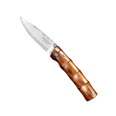 Shinra Emotion Iron Wood Damascus, japoński składany nóż 6,5 cm, stal VG-10, Mcusta