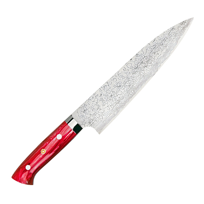 Red Turquoise - Damasceński, ręcznie kuty japoński nóż szefa kuchni Gyutoh 21 cm, stal R2, Takeshi Saji