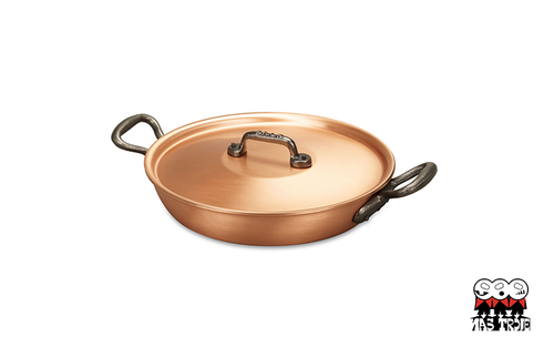 Fusion - Miedziana patelnia do smażenia i serwowania z pokrywką na indukcję, żeliwne uchwyty, Ø 24 cm, Falk