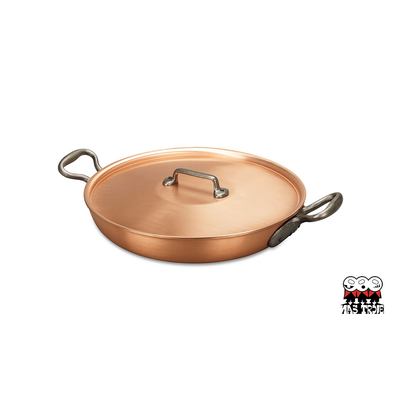 Fusion - Miedziana patelnia do smażenia i serwowania z pokrywką na indukcję, żeliwne uchwyty, Ø 32 cm, Falk