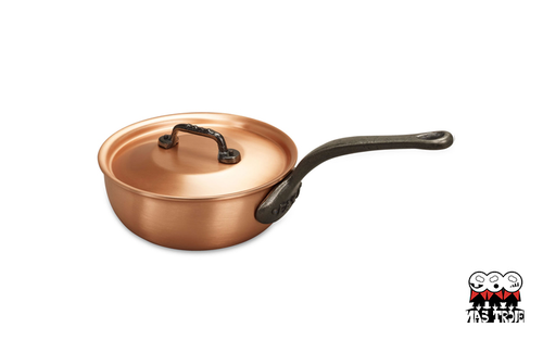 Fusion - Miedziana patelnia sauté na indukcję z pokrywką, żeliwny uchwyt, Ø 18 cm, Falk
