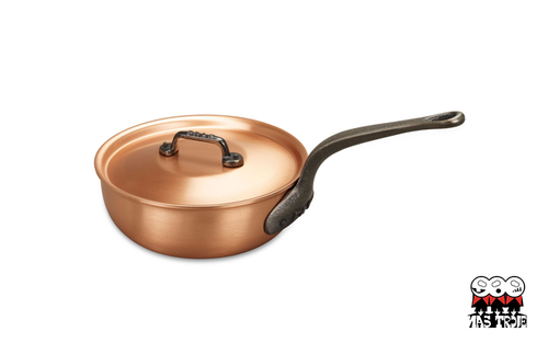 Fusion - Miedziana patelnia sauté na indukcję z pokrywką, żeliwny uchwyt, Ø 20 cm, Falk