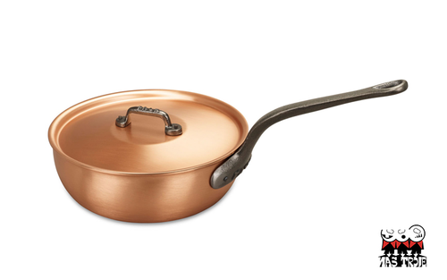 Fusion - Miedziana patelnia sauté na indukcję z pokrywką, żeliwny uchwyt, Ø 24 cm, Falk