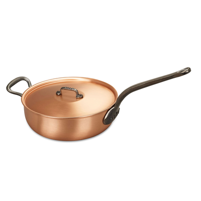 Fusion - Miedziana patelnia sauté na indukcję z pokrywką, żeliwne uchwyty, Ø 28 cm, Falk