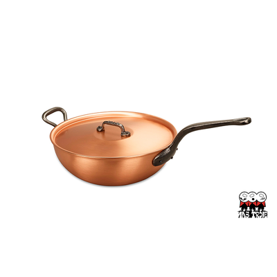 Fusion - Miedziany wok na indukcję / patelnia do risotto z pokrywką, żeliwne uchwyty, Ø 24 cm, Falk