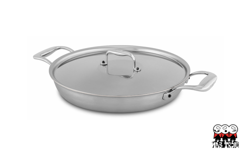Flandria - 5-warstwowa stalowa patelnia do serwowania z pokrywką, miedziany rdzeń, Ø 32 cm, Falk