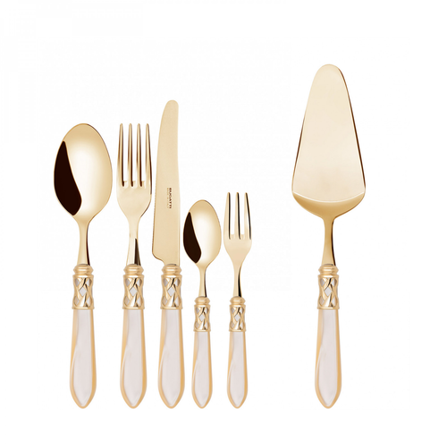 Aladdin Gold Ivory - Sztućce dla 6 osób, 31 elementów, pozłacana plecionka i powłoka PVD, Bugatti