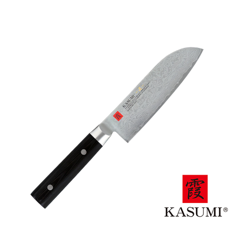 Masterpiece - Unikatowy 32-warstwowy japoński damasceński krótki nóż Santoku, 13 cm, VG-10 GOLD, Kasumi