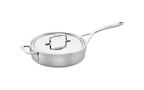 5-Plus - Stalowa, głęboka patelnia szefa kuchni z pokrywką Ø 24 cm, technologia 5-Ply, Demeyere