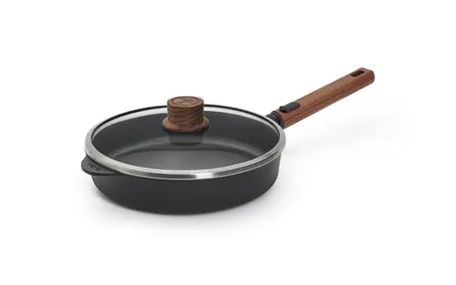 Eco Logic QXR Wood - Patelnia tytanowa z powłoką nieprzywierającą PFAS Free Ø 24 cm, odpinany drewniany uchwyt, WOLL