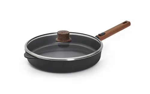 Eco Logic QXR Wood - Patelnia tytanowa z powłoką nieprzywierającą PFAS Free Ø 28 cm, odpinany drewniany uchwyt, WOLL