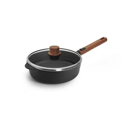 Eco Logic QXR Wood - Głęboka patelnia tytanowa z powłoką nieprzywierającą PFAS Free Ø 24 cm, odpinany drewniany uchwyt, WOLL
