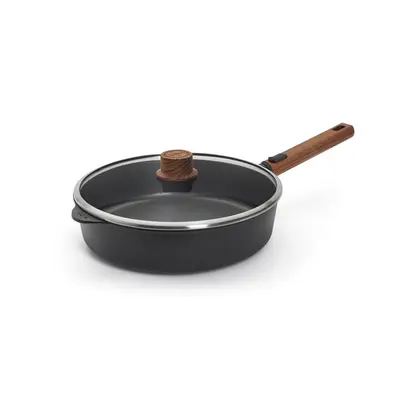 Eco Logic QXR Wood - Głęboka patelnia tytanowa z powłoką nieprzywierającą PFAS Free Ø 28 cm, odpinany drewniany uchwyt, WOLL