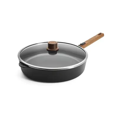 Eco Logic QXR Wood - Głęboka patelnia tytanowa z powłoką nieprzywierającą PFAS Free Ø 32 cm, odpinany drewniany uchwyt, WOLL