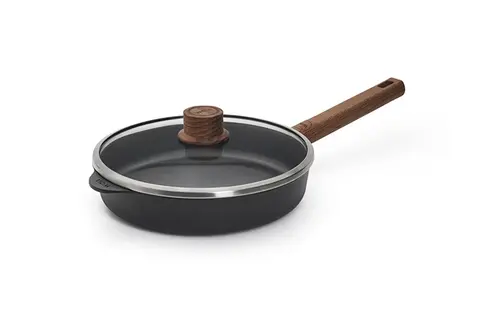 Eco Logic QXR Wood - Patelnia tytanowa z powłoką nieprzywierającą PFAS Free Ø 24 cm, drewniany uchwyt, WOLL