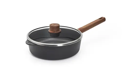 Eco Logic QXR Wood - Głęboka patelnia tytanowa z powłoką nieprzywierającą PFAS Free Ø 24 cm, drewniany uchwyt, WOLL