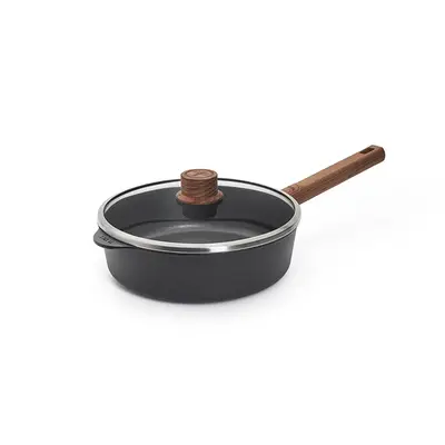 Eco Logic QXR Wood - Głęboka patelnia tytanowa z powłoką nieprzywierającą PFAS Free Ø 24 cm, drewniany uchwyt, WOLL