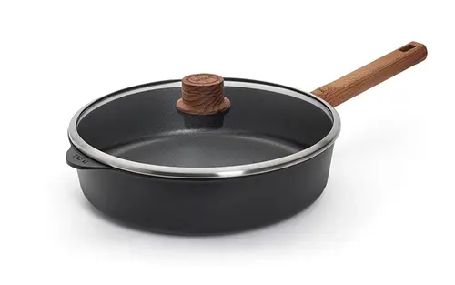 Eco Logic QXR Wood - Głęboka patelnia tytanowa z powłoką nieprzywierającą PFAS Free Ø 32 cm, drewniany uchwyt, WOLL