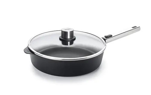 Eco Logic QXR PRO - Głęboka patelnia tytanowa z powłoką nieprzywierającą PFAS Free Ø 28 cm, odpinany stalowy uchwyt, WOLL