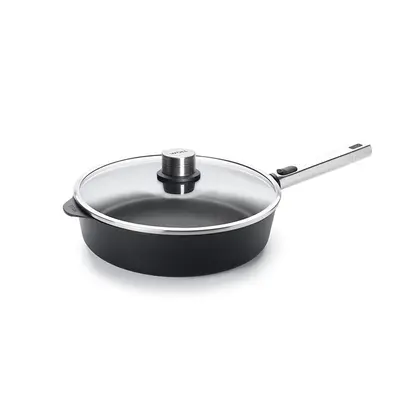 Eco Logic QXR PRO - Głęboka patelnia tytanowa z powłoką nieprzywierającą PFAS Free Ø 28 cm, odpinany stalowy uchwyt, WOLL